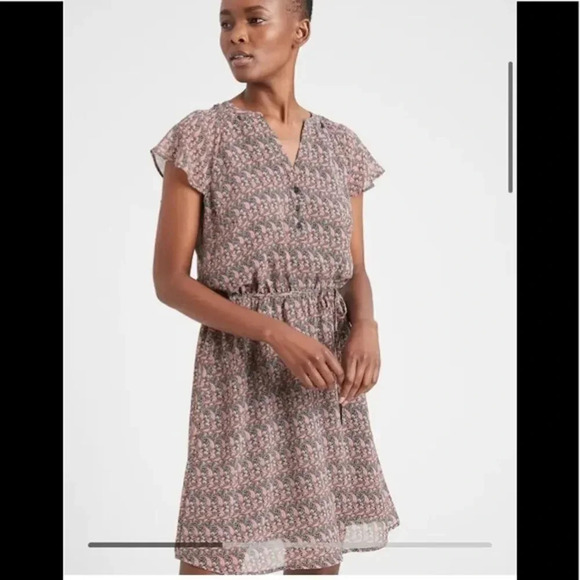 Banana Republic Flutter-Sleeve Fit-and-Flare Dress - Picture 1 of 9